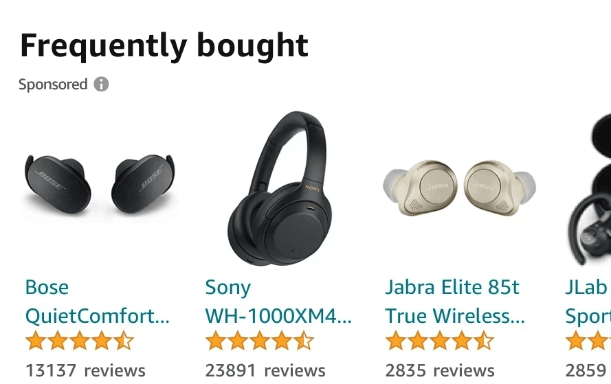 Sponsored Products case study: sponsored ad widgets featuring headphones in a product listing.