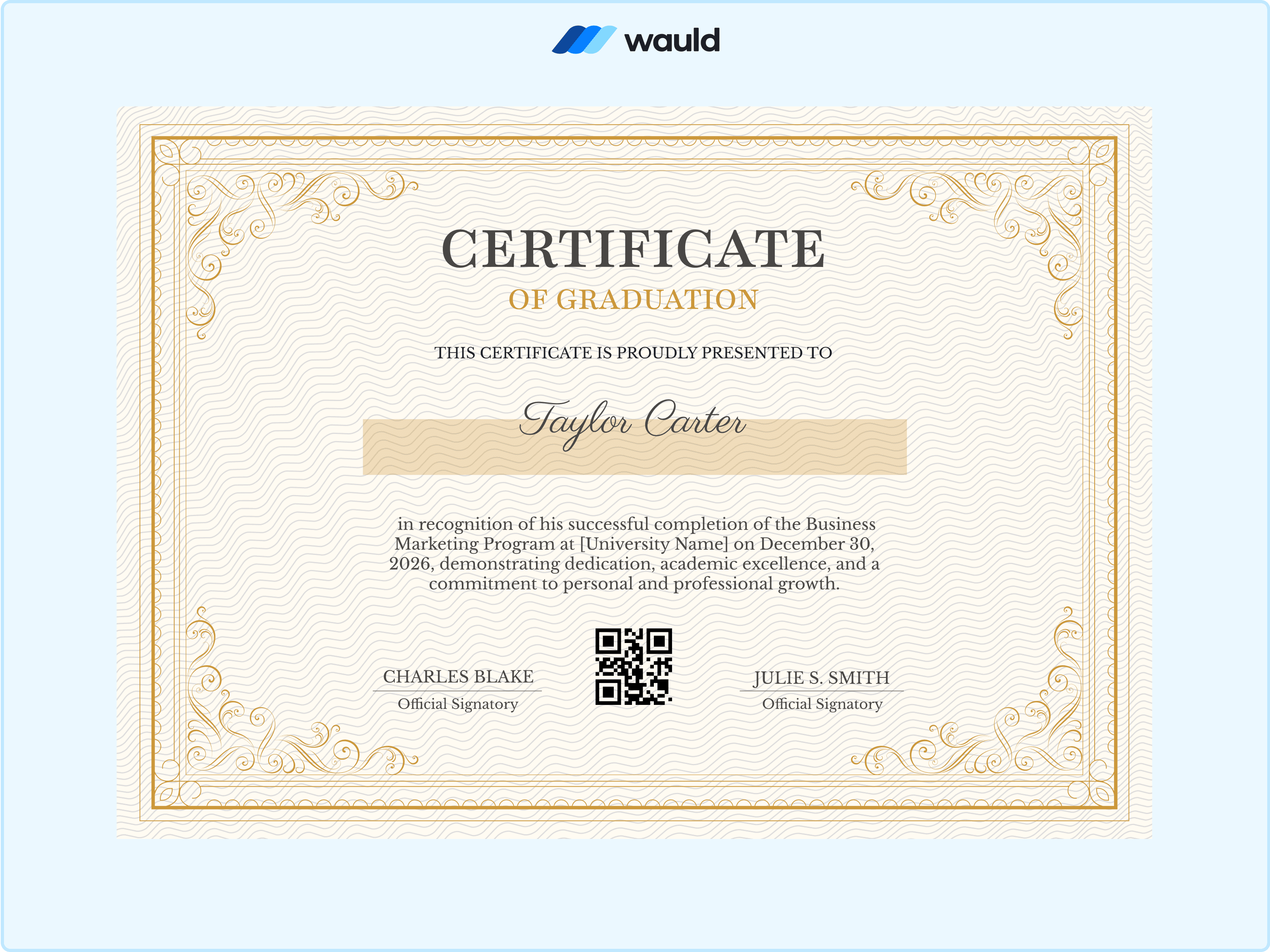Wauld - Minimalistic beige graduation certificate template