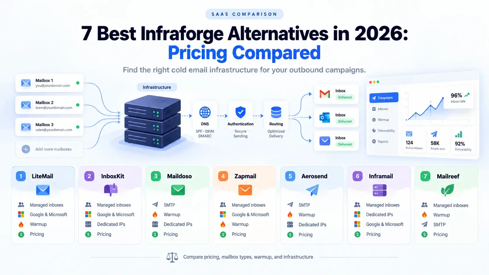 7 Infraforge alternatives in 2026, including LiteMail and inbox pricing comparisons.