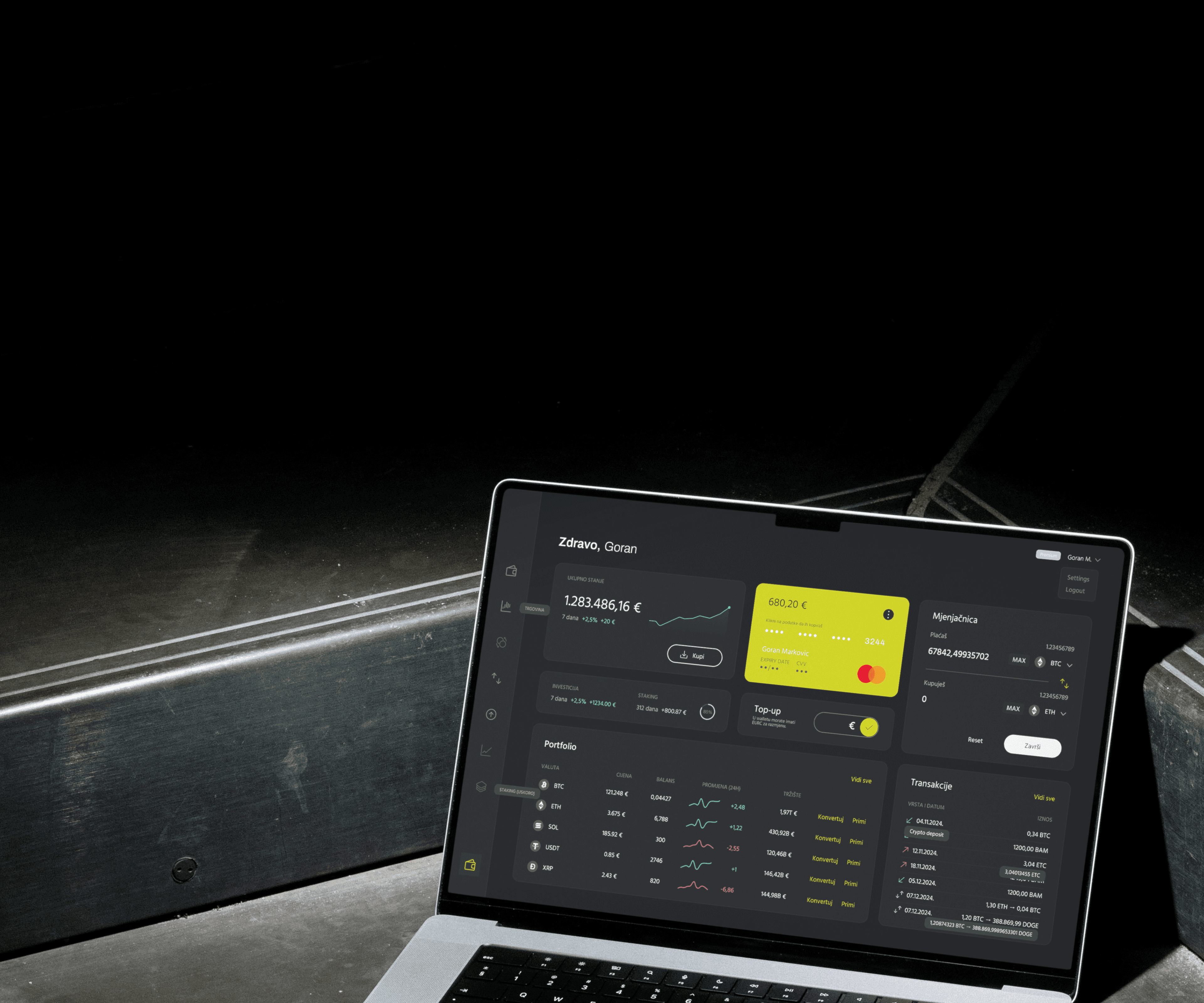 A laptop showcasing the dashboard screen of Adriatic Crypto Exchange platform, designed by ofc. Studio.