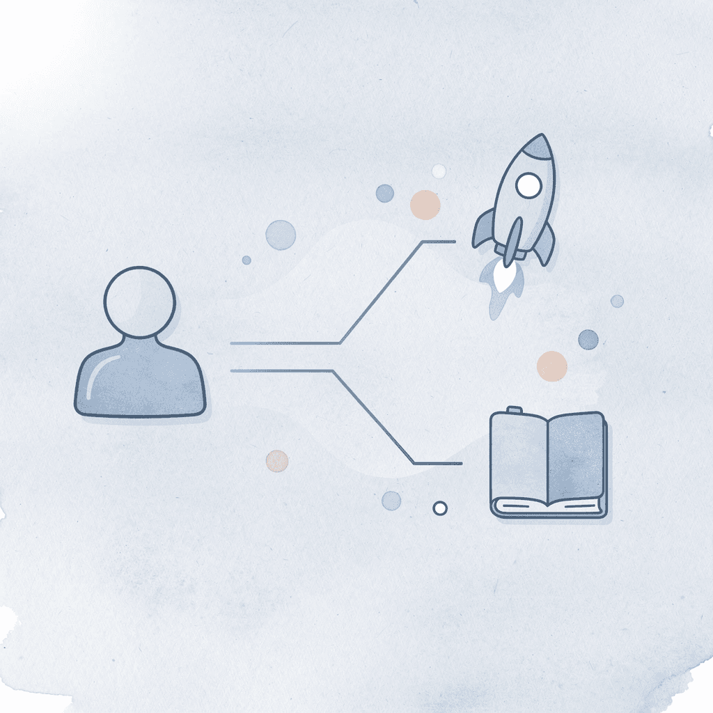 Icon of time splitting into two paths representing default leisure versus intentional hobby time