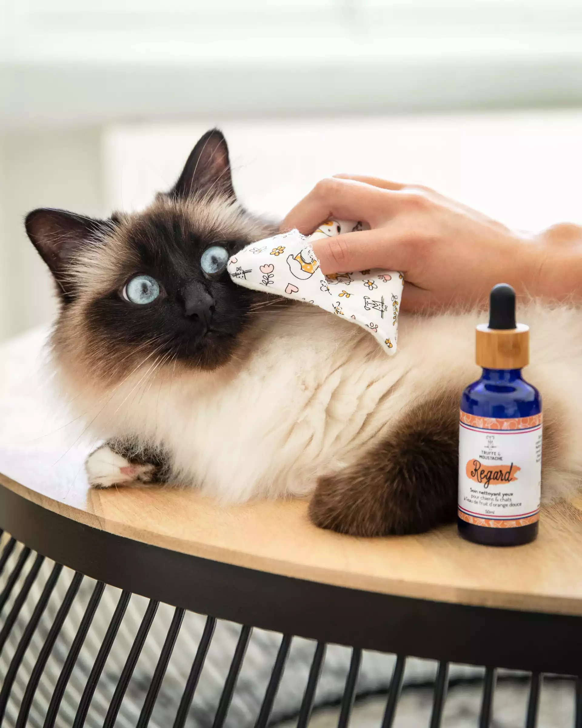 Packaging produits Truffe et Moustache, nettoyant yeux pour chat avec lingette textile illustrée par Coralie De Almeida