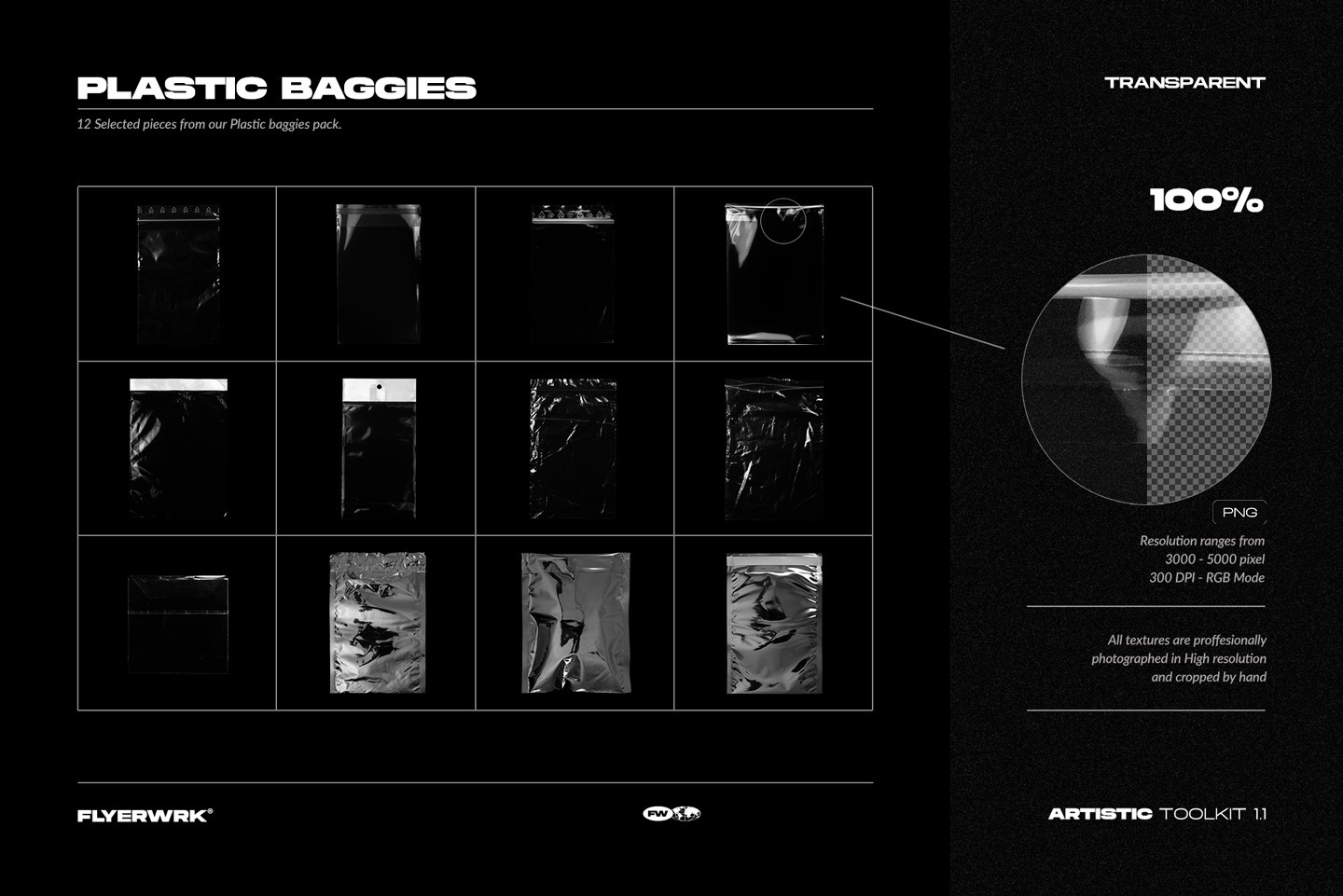 Artistic Toolkit 1 plastic baggies set featuring high resolution isolated objects with realistic texture details