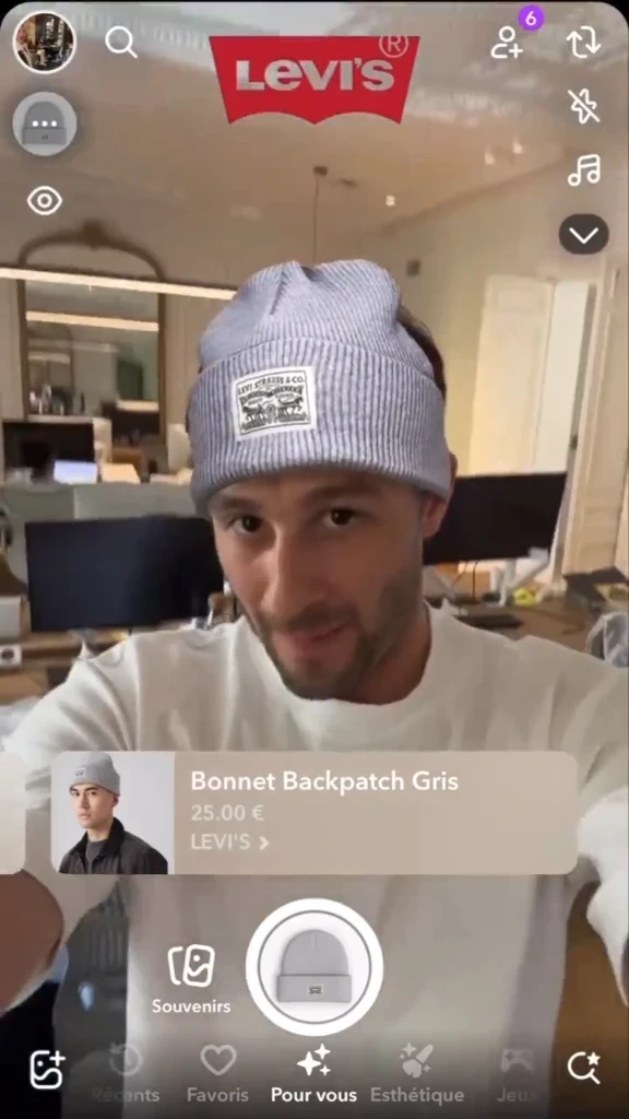 Levi's Snapchat AR Lens experience shown inside the camera.