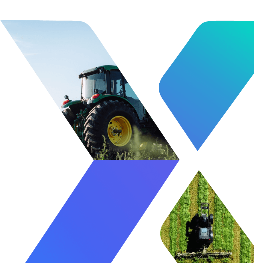 Emblema X de Certex con imagen de maquinaria agrícola