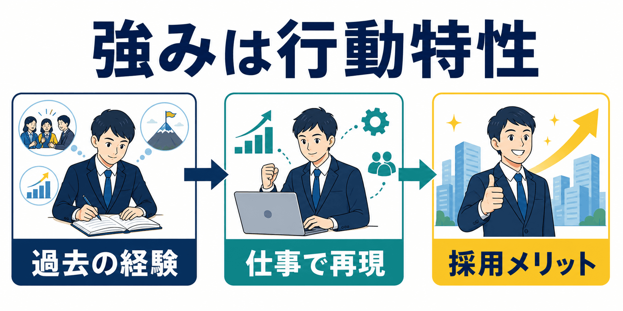 自己PRの強みを過去の経験から仕事で再現できる行動特性として整理した図
