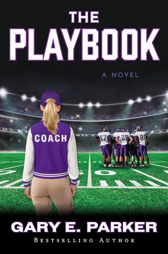 Cover image of The Playbook showing a woman coach on the sidelines of a night time football game.