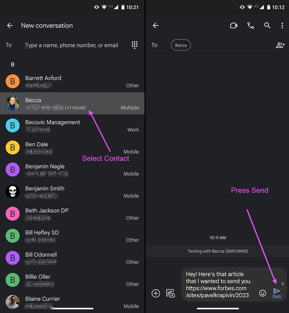 How to forward SMS from Android Google Messages part 2