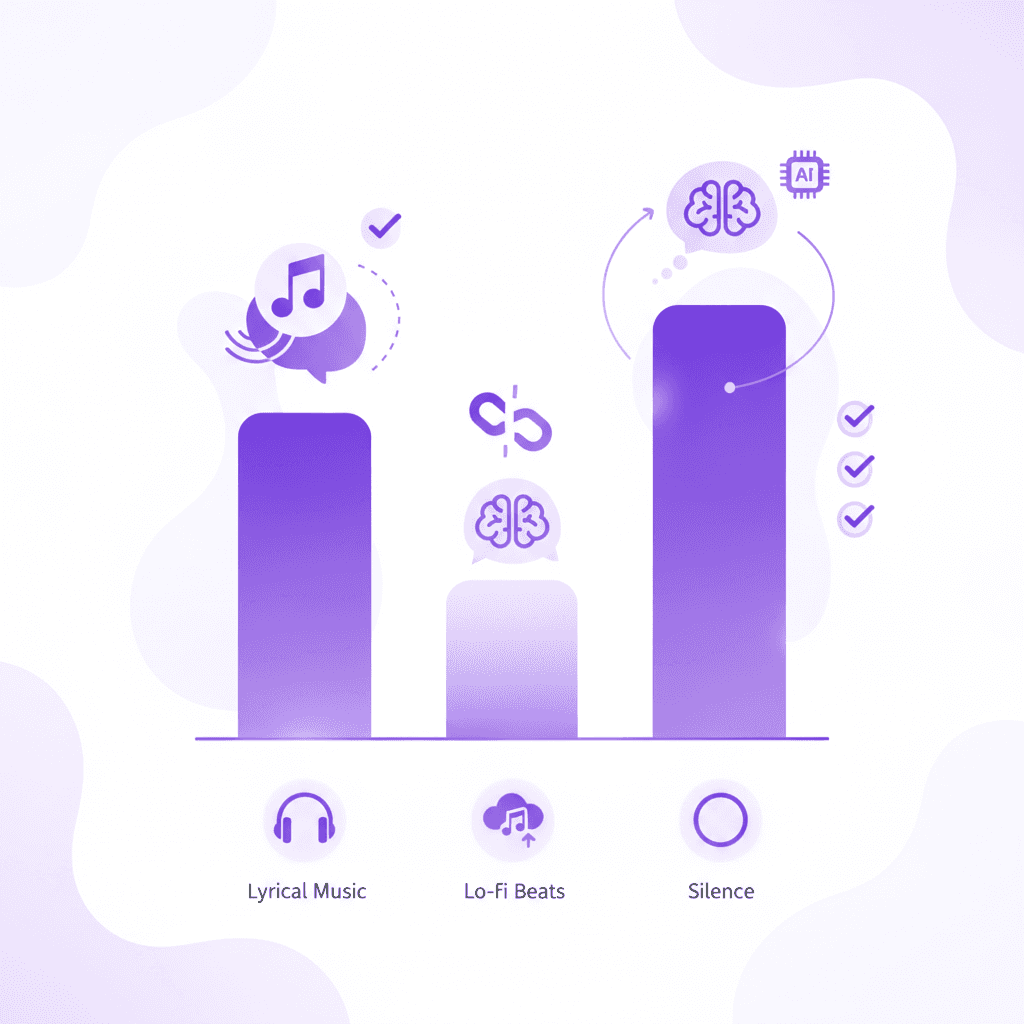 Chart showing lo-fi beats improving reading comprehension compared to lyrical music