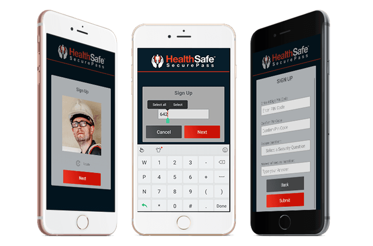 screenshots of healthsafe app in use