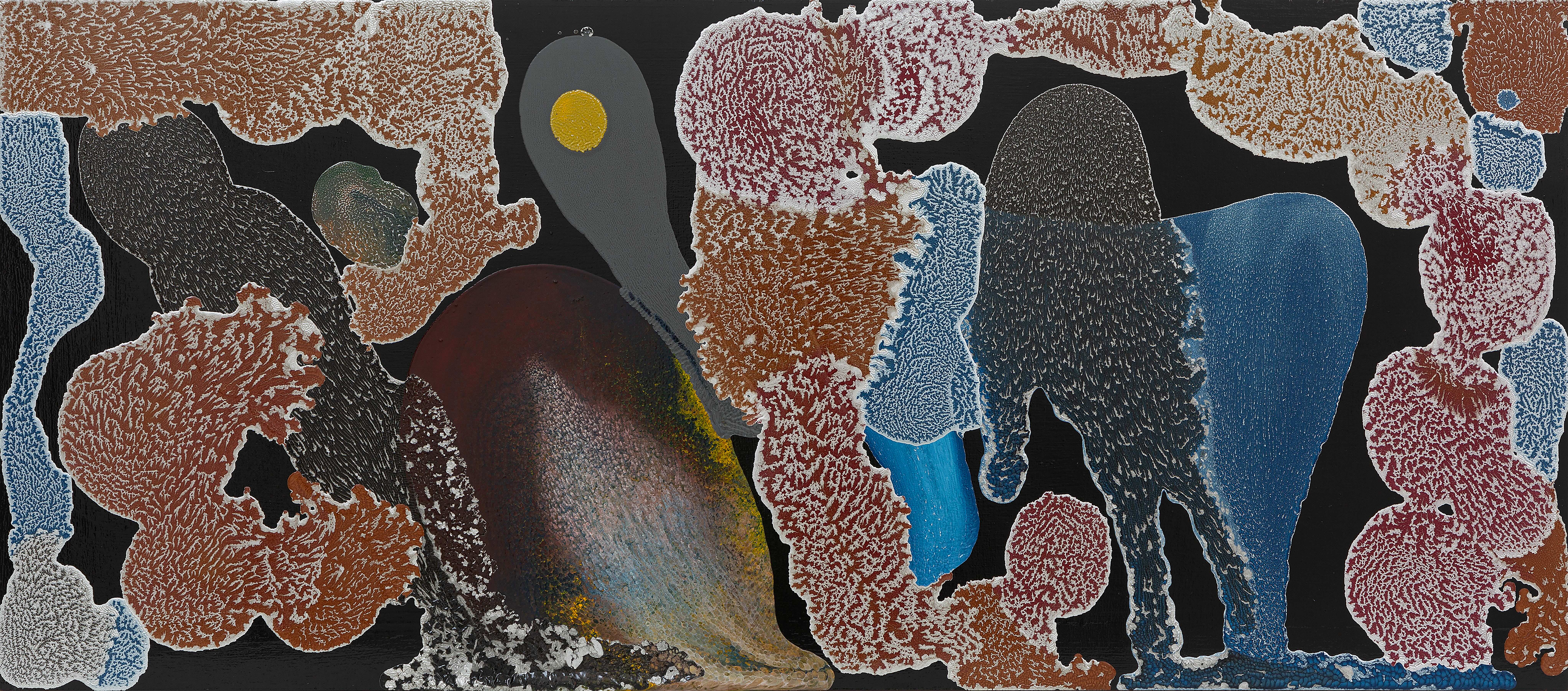 herd of sheep on road painting