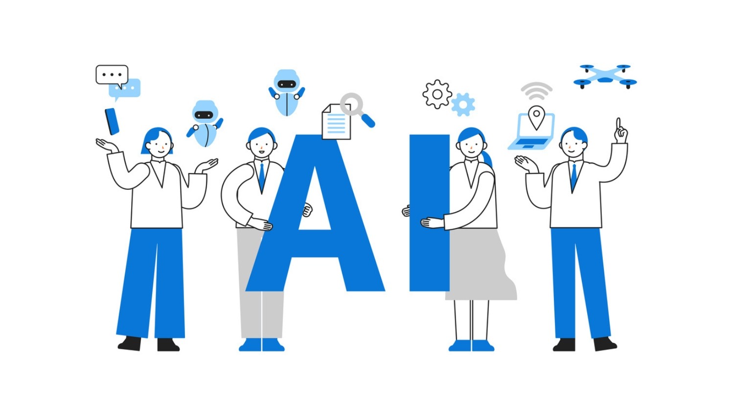 Illustration of a person surrounded by symbols like a question mark, light bulb, gears, and puzzle pieces.