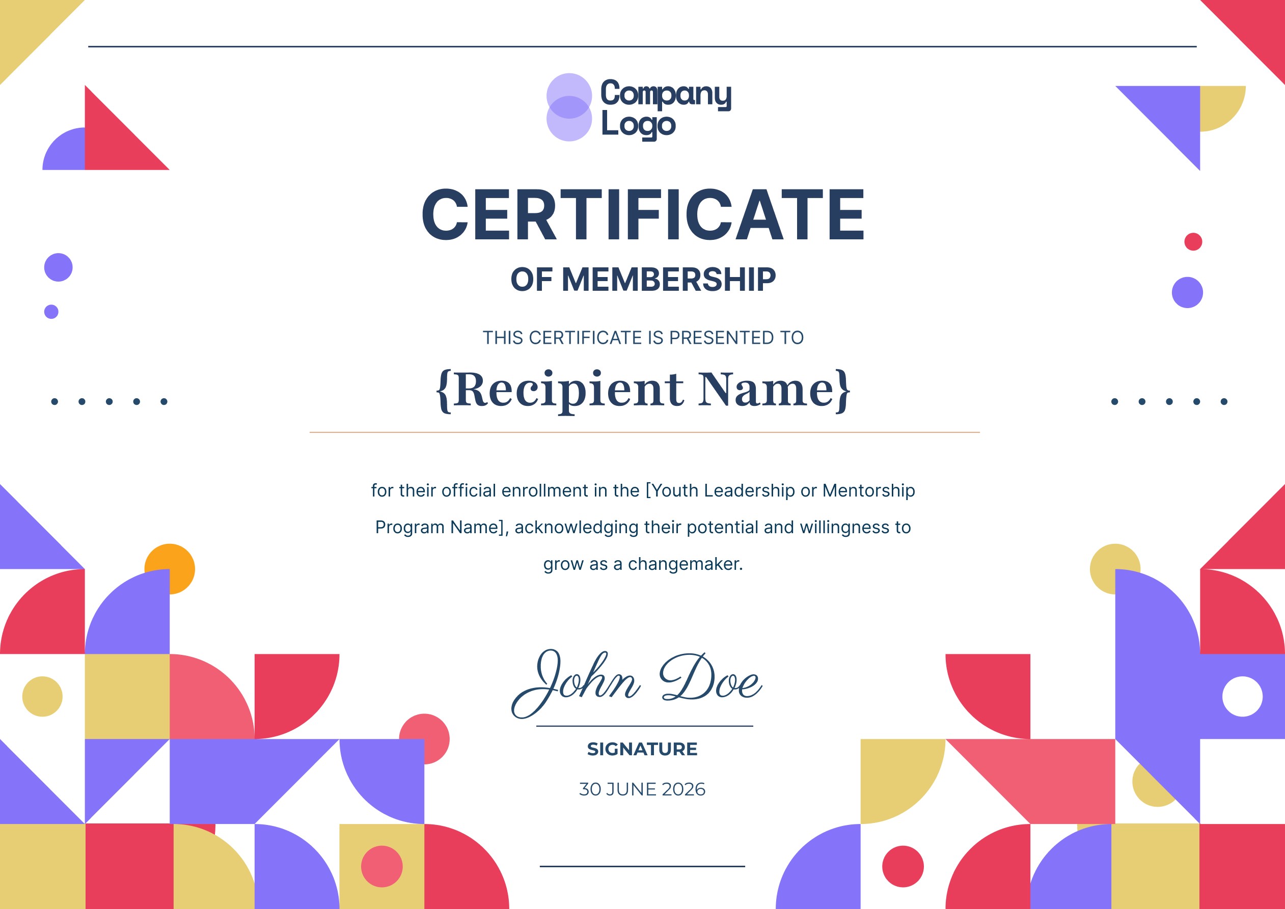 Wauld - Contemporary and professional membership certificate template