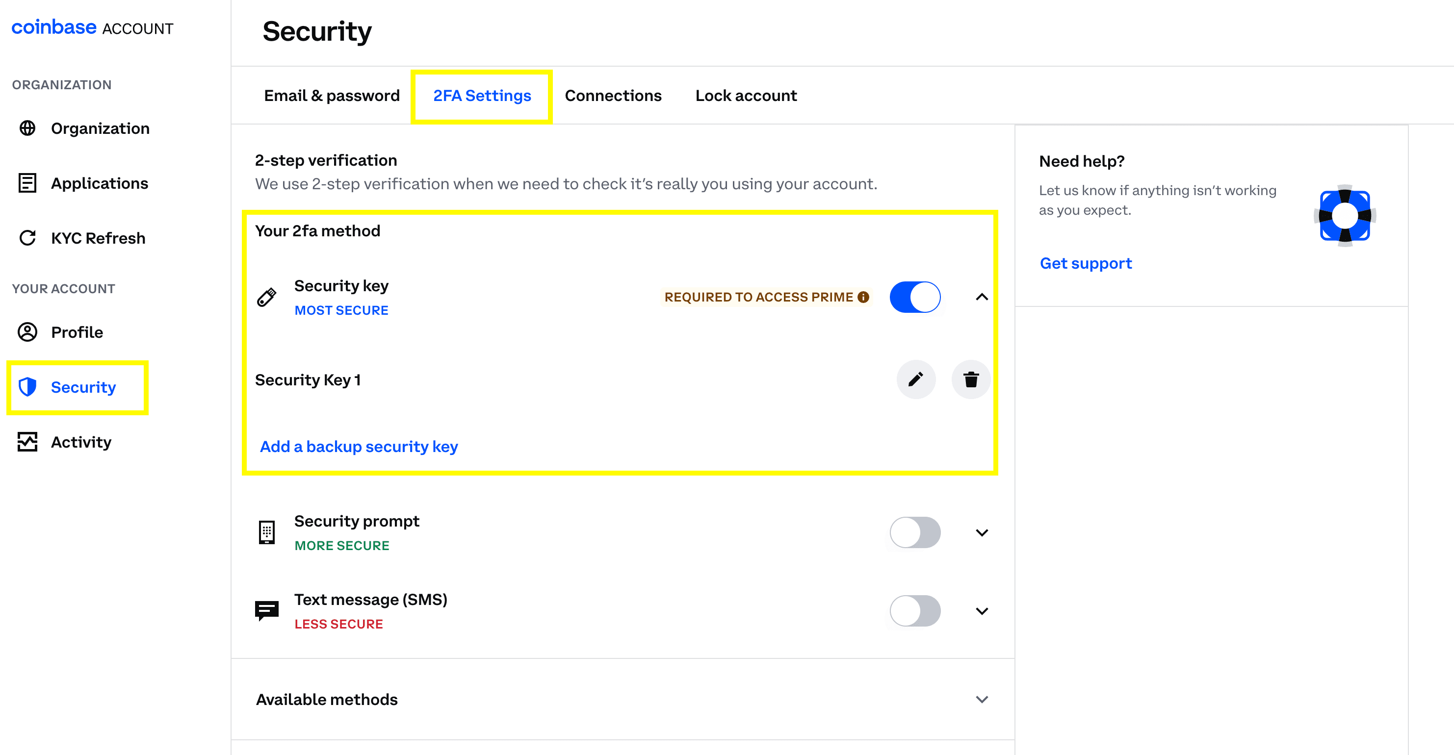 coinbase 2fa settings