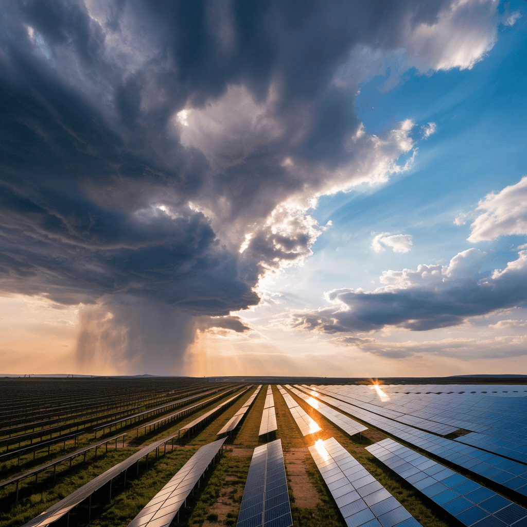 photo de rangée de panneaux solaires sous un ciel nuageux