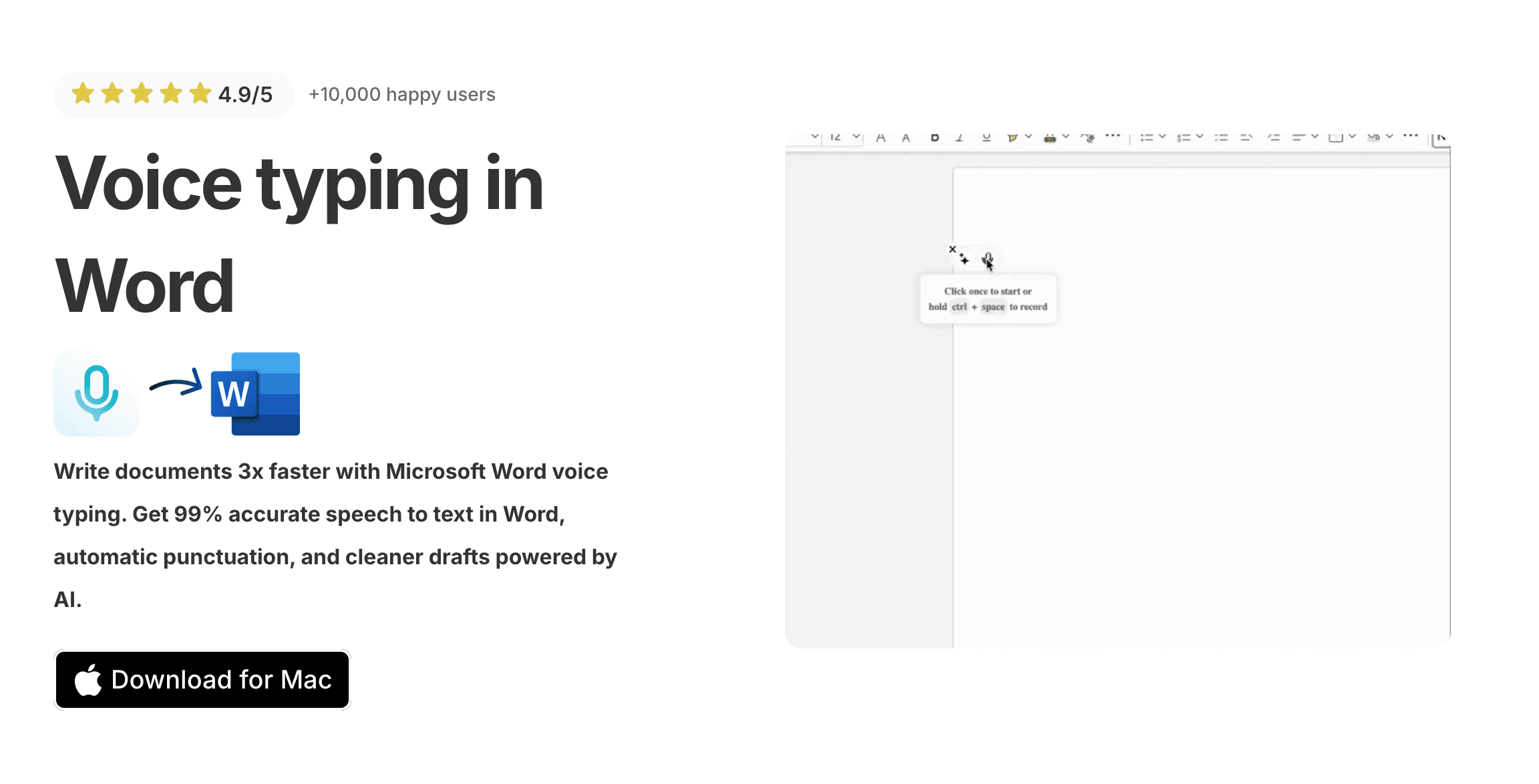Voicy Typing in Word on Voicy homepage screenshot