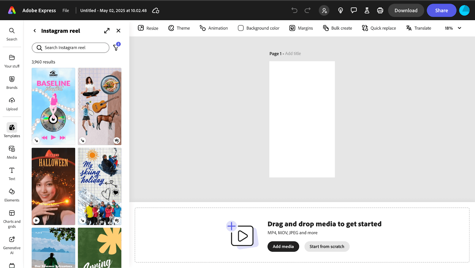 adobe express design interface layout