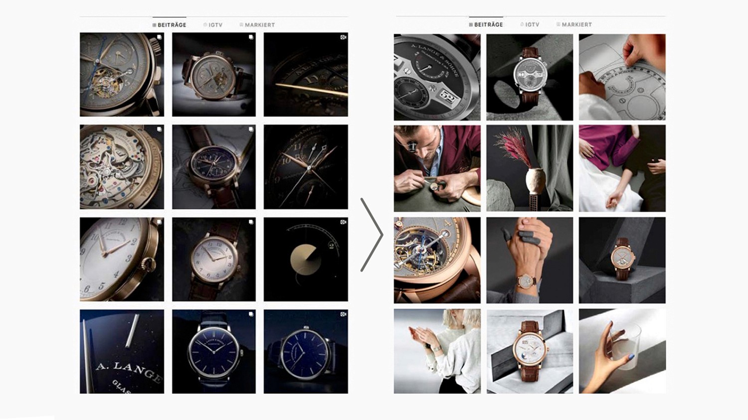 Instagram Feed Beispiel A. Lange & Söhne – neue Bildsprache