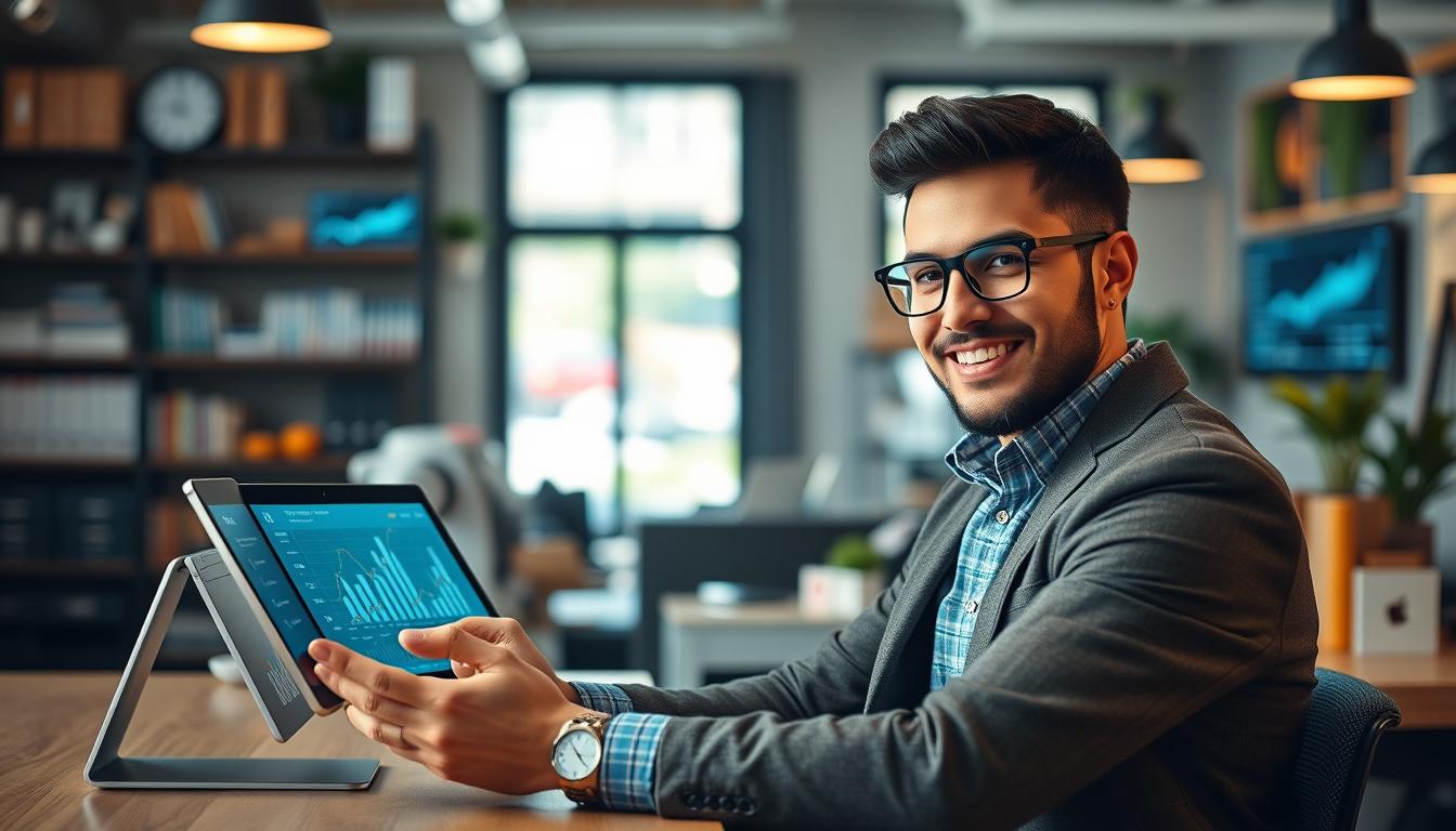 Small business owner successfully using AI tools to grow their local business