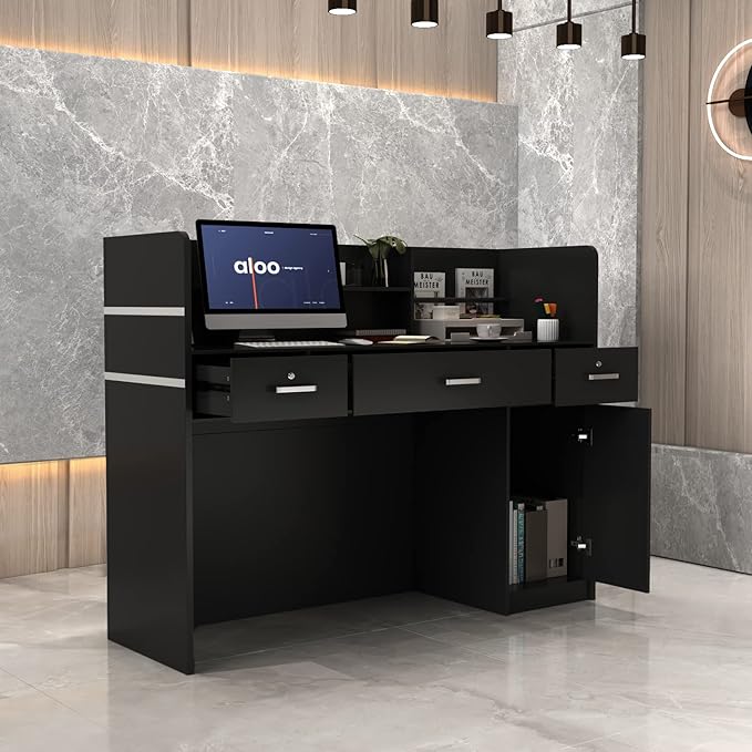 A perfect combination of sophistication and utility, the black reception desk fits any space.