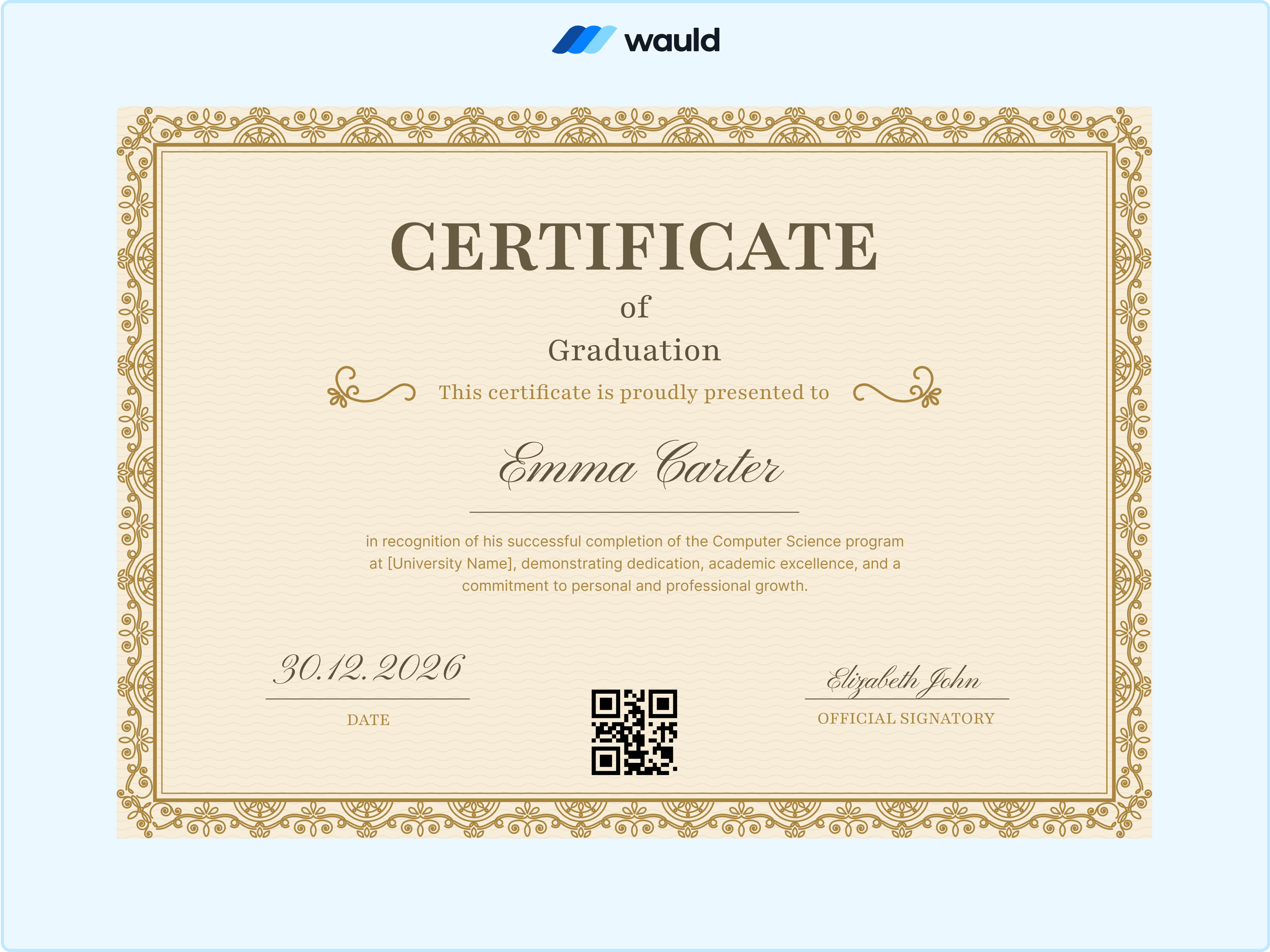 Wauld - formal graduation certificate template