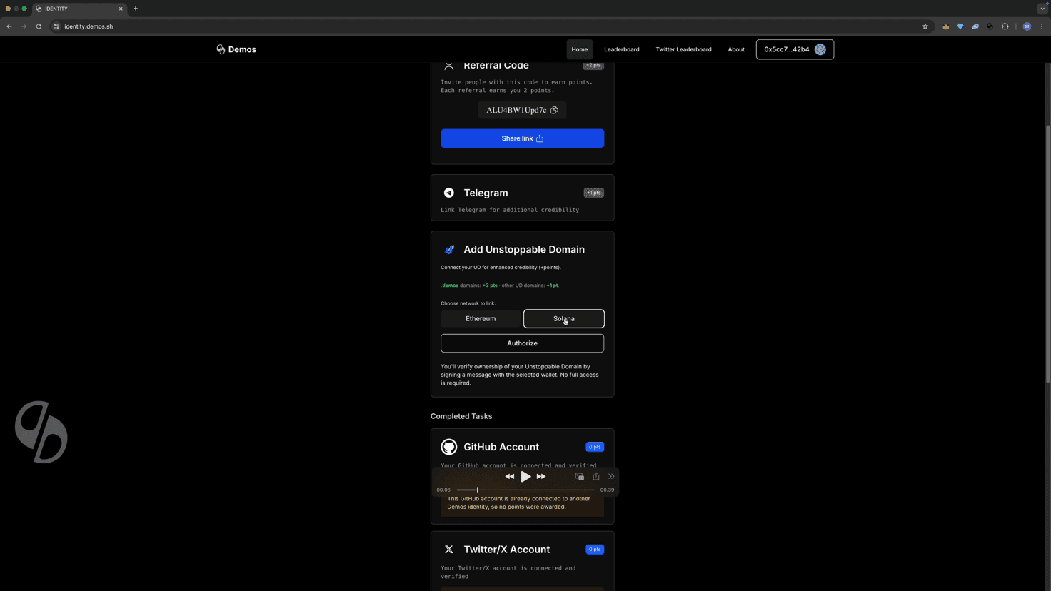 Network selection screen