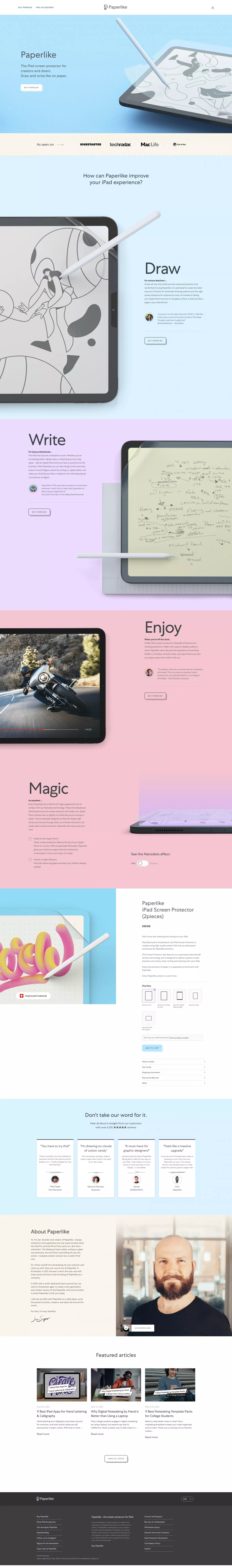 Paperlike landing page screenshot showcasing Design and Tech design