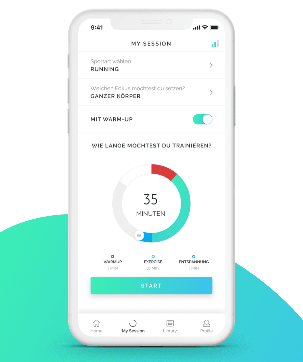 Darstellung des Sessions-Coach mit Einstellungsmöglichkeiten