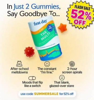 First Day static ad: in just 2 gummies, say goodbye to