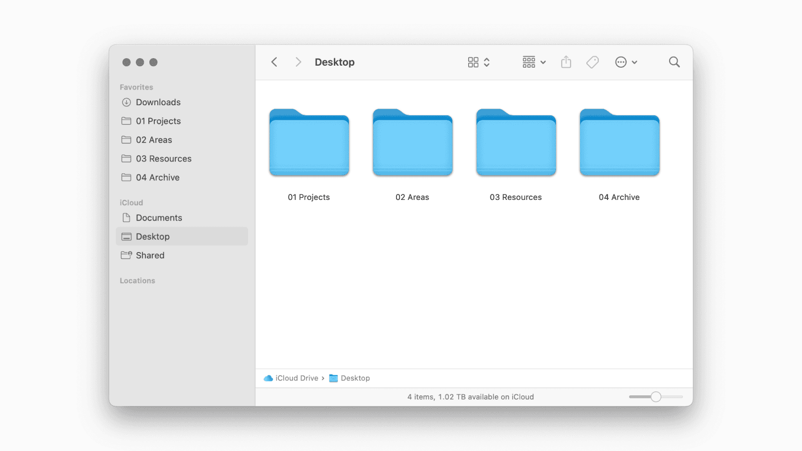 PARA folders in the Finder app