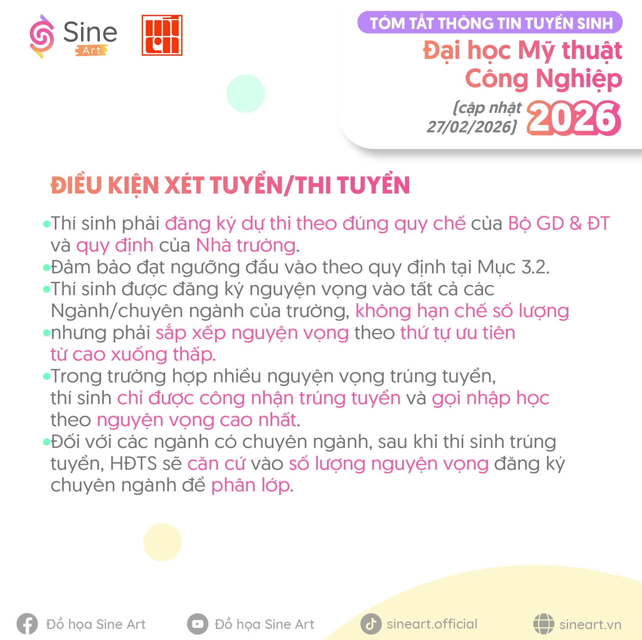Tóm tắt thông tin tuyển sinh của trường Mỹ thuật Công Nghiệp năm 2026 (cập nhật 27/02/2026)