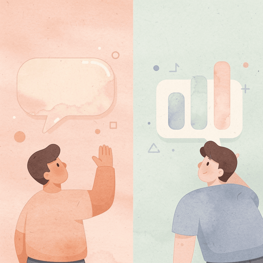 Illustration contrasting textbook reading with confident speaking