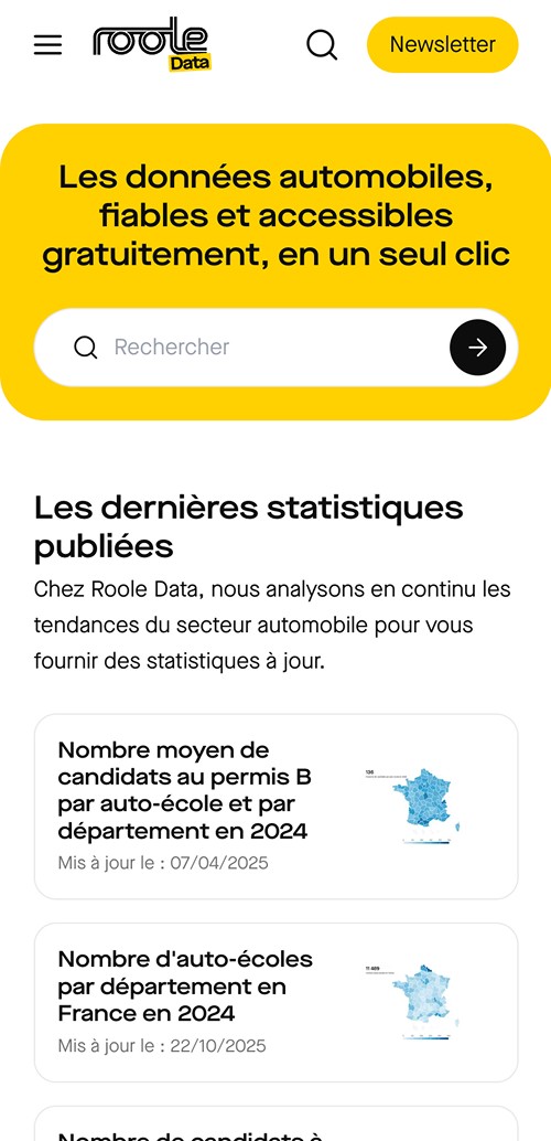 Version mobile de l'accueil du site Roole Data