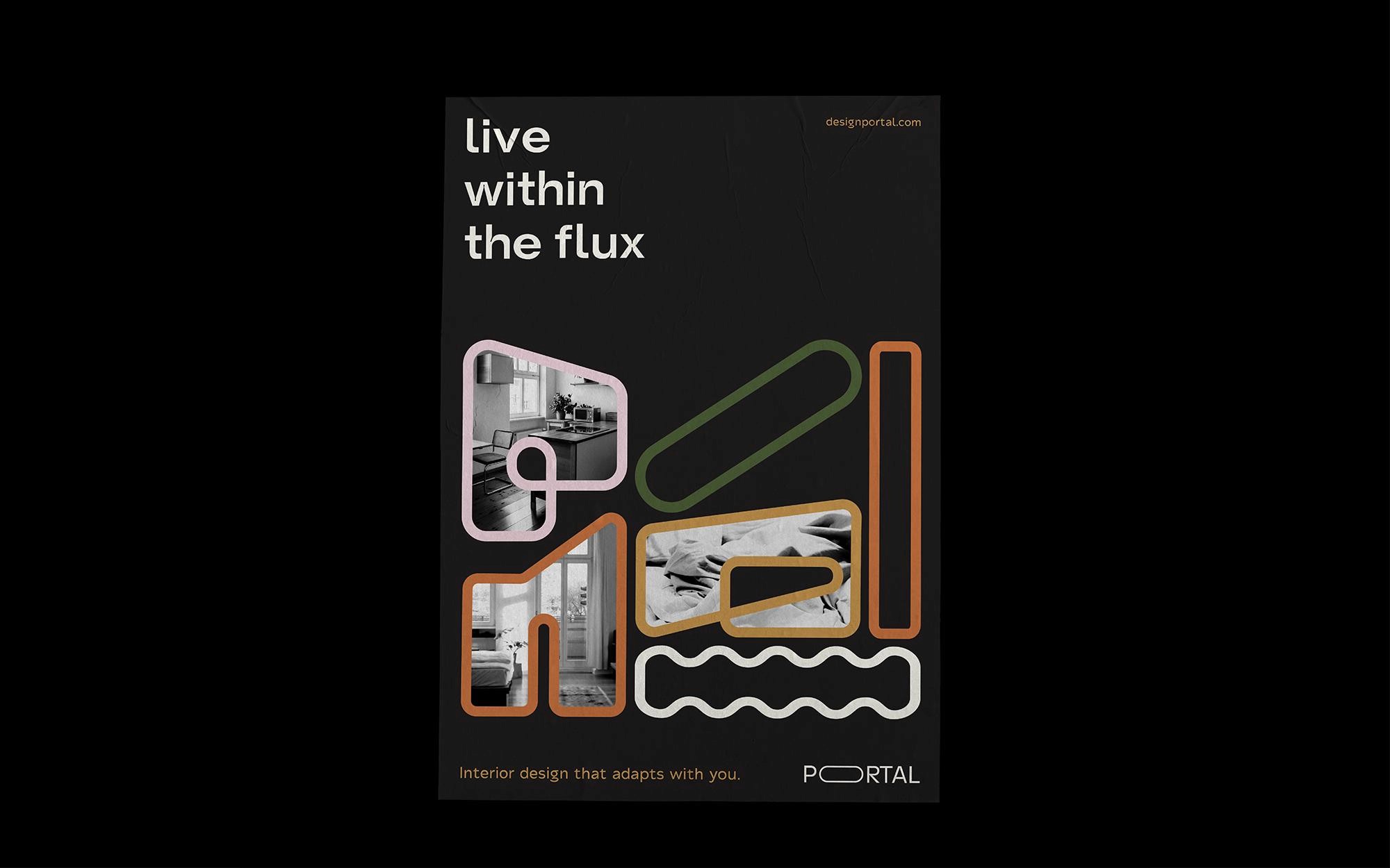 black poster with color shapes and photography