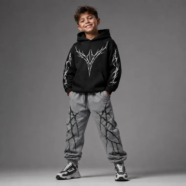 kid having brown hairs in the black jacket