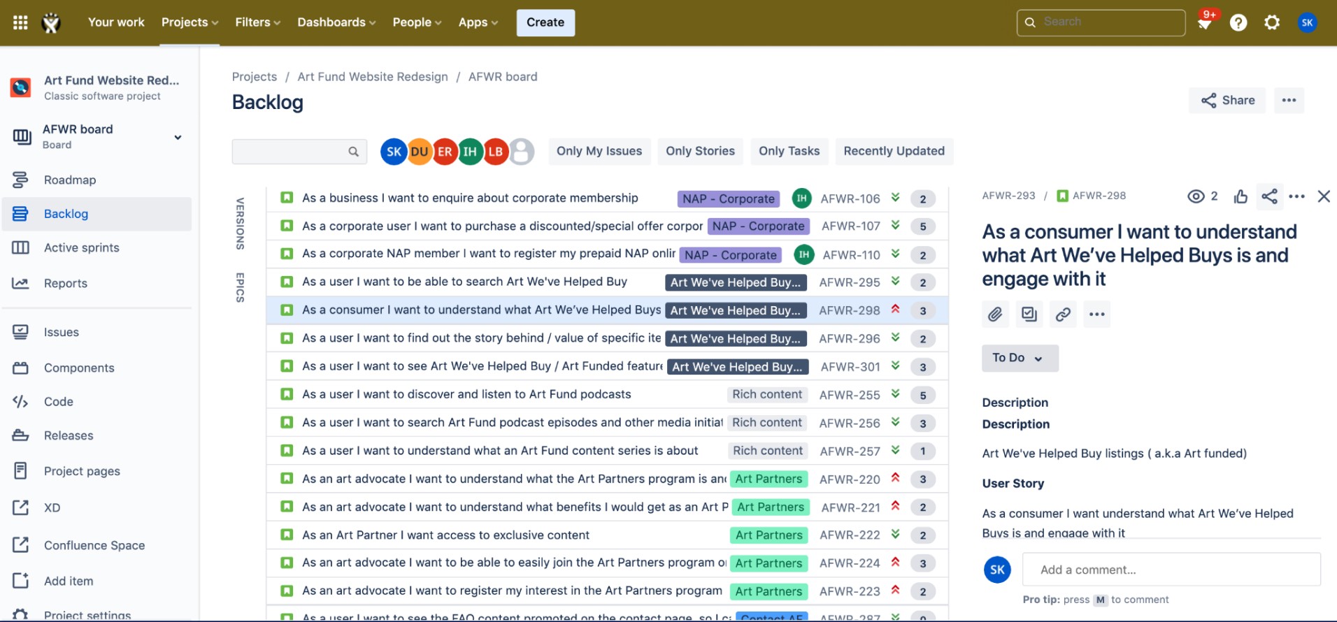 Jira board screenshot