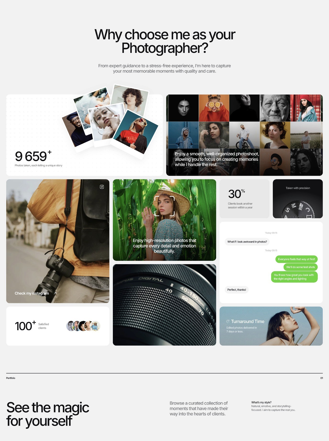 Captured photography Framer template bento preview