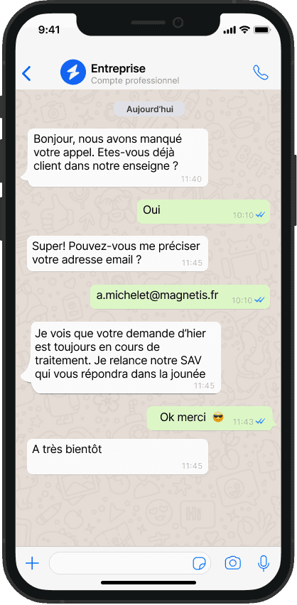 Agent conversationnel Whatsapp suite à un appel manqué