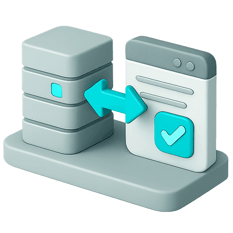 Two servers syncing with checkmark, two-way data flow.
