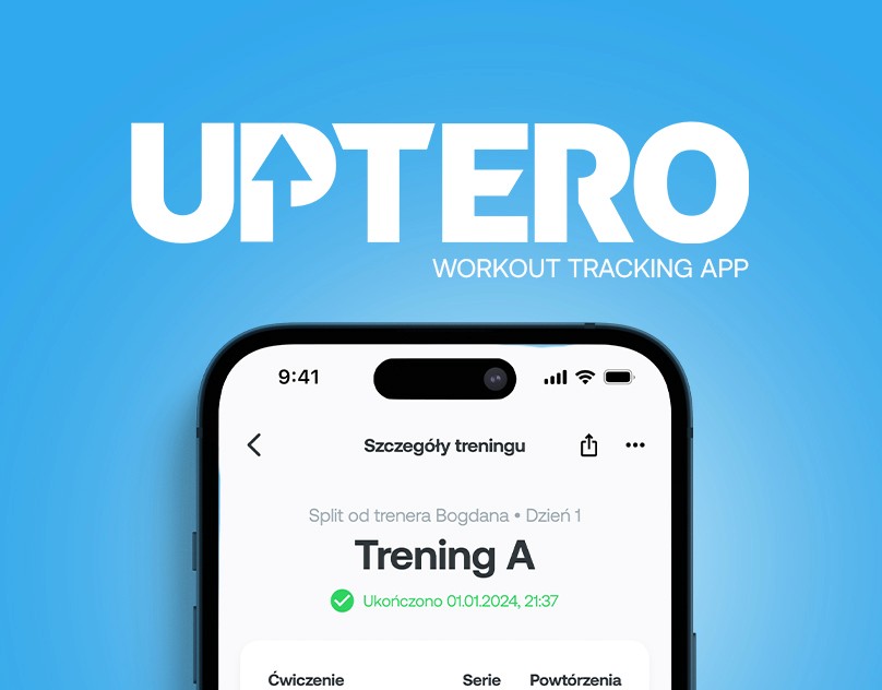 Presentation of one of the interface screens of the UPTERO mobile app for workout tracking on a smartphone