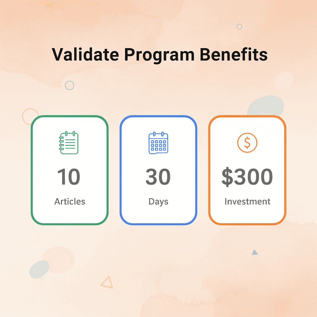 Infographic showing Validate Program key metrics - SaaS SEO Agency 