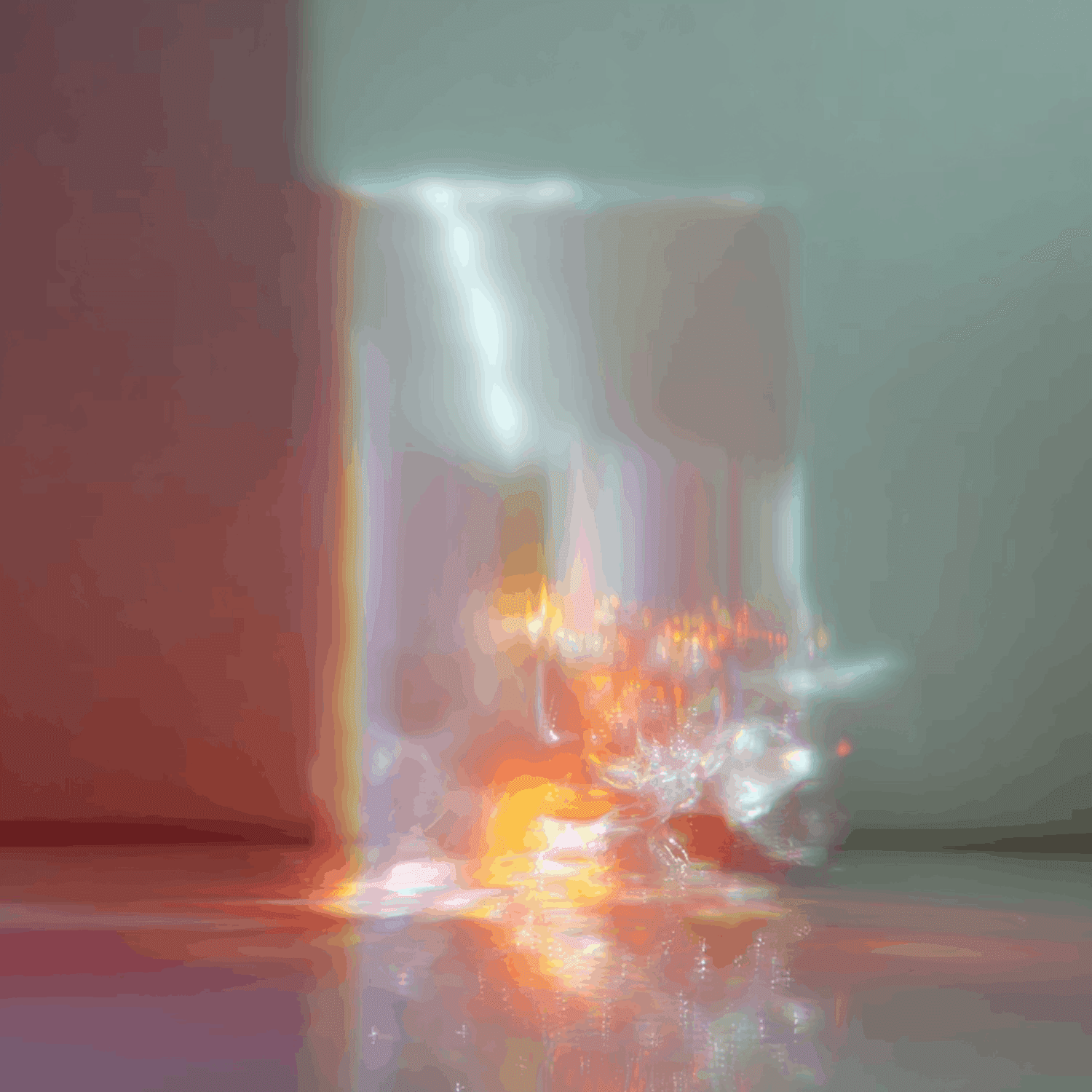 Transparent glass column with glowing light effects inside