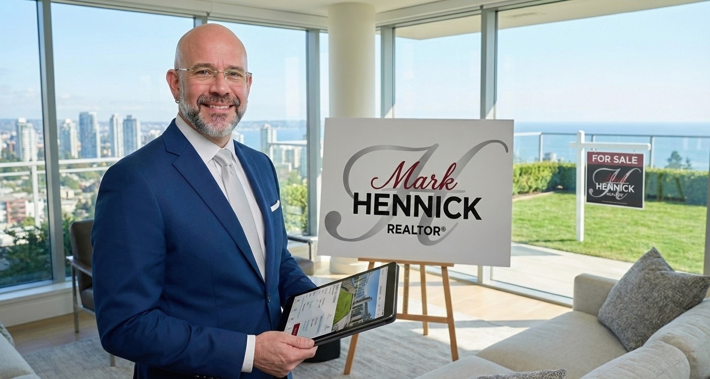Mark Hennick, Realtor standing in a beautiful space reviewing listing documents