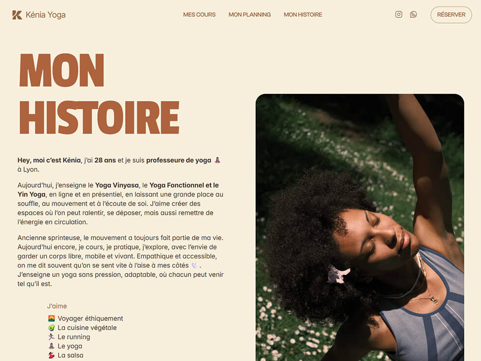 Capture d'écran du site Kénia Yoga