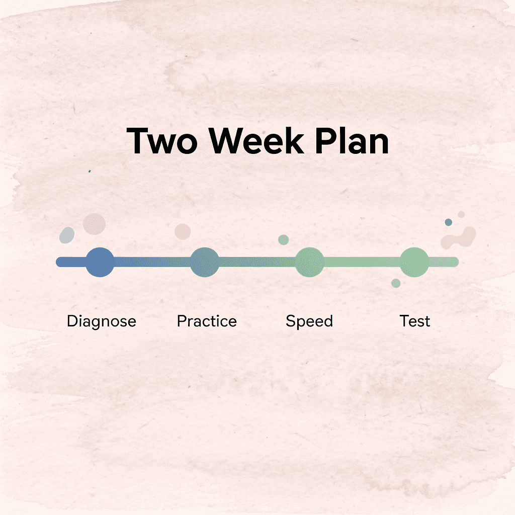Timeline showing 4 phases of the 2-week SAT improvement plan