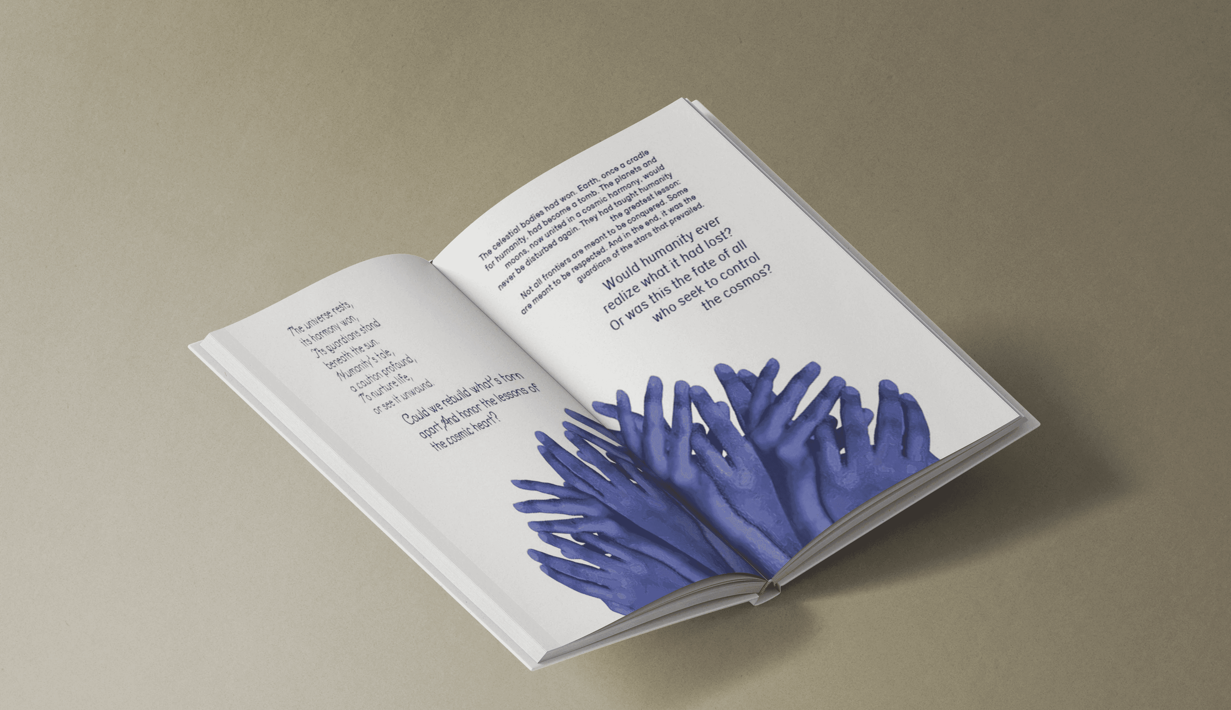 Editorial magazine design standing upright with oversized typography and clean layout