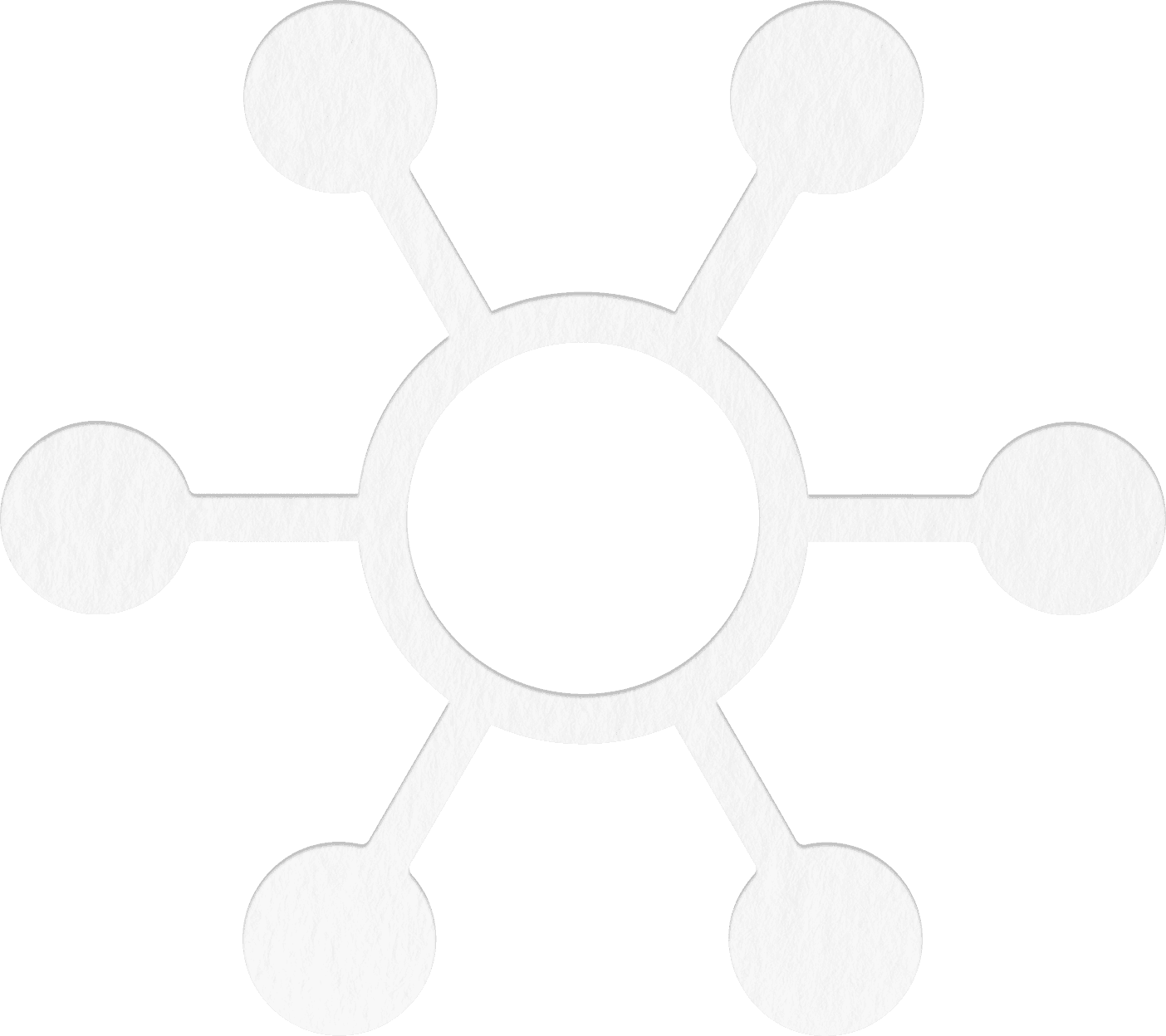 A central circle connected radially to six outer circles.