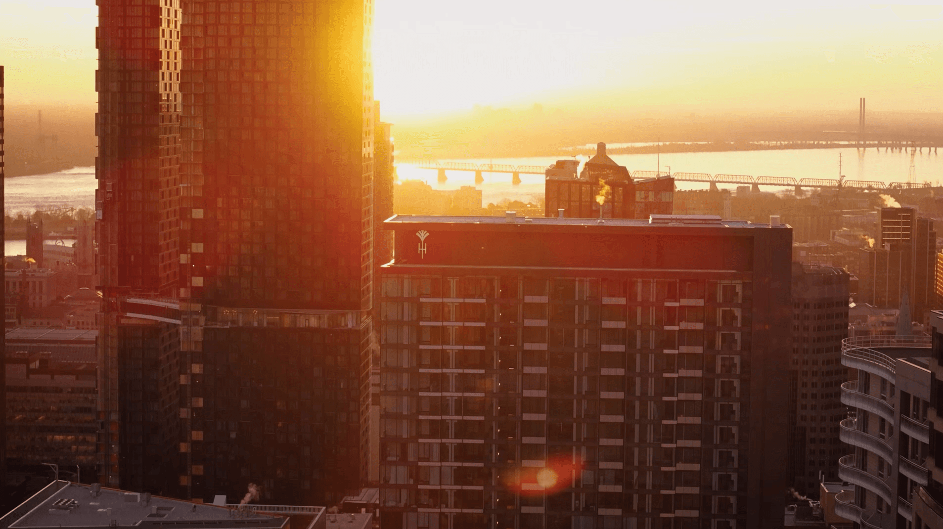 A city at sunset