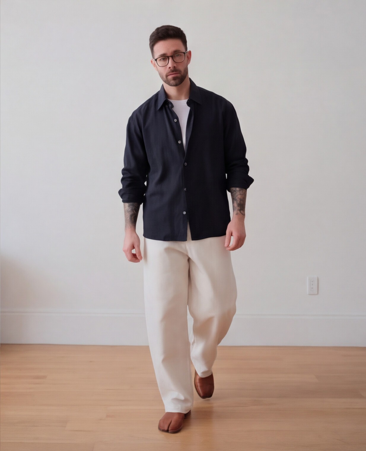 Black Overshirt with Off-White Relaxed Trousers