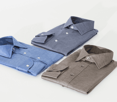 collectie van hemden op maat voor mannen, blauw, grijs en bruin hemd